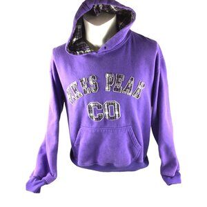 Pikes Peak CO Purple Hoodie With Plaid Lined Hood & Front Pocket Size L